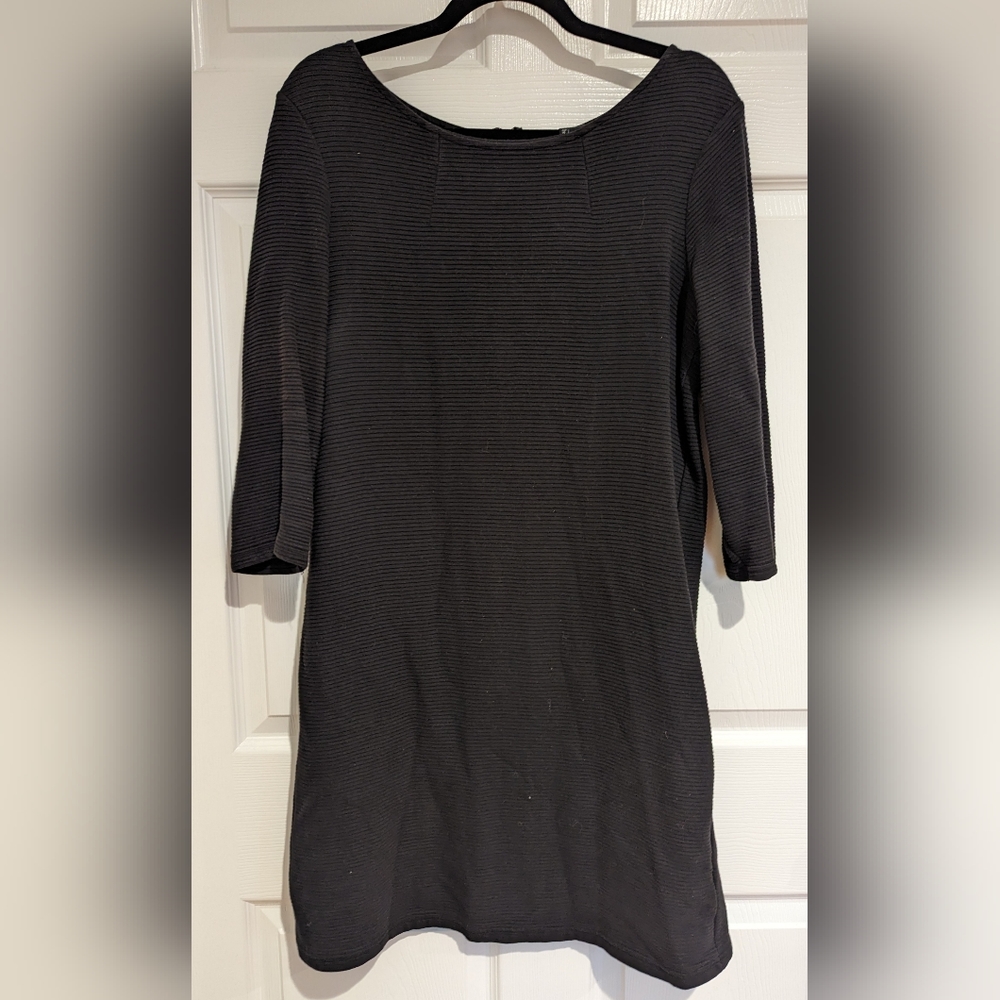 H&M Black Shift Dress with Rib Detail & Visible Zipper, Size L